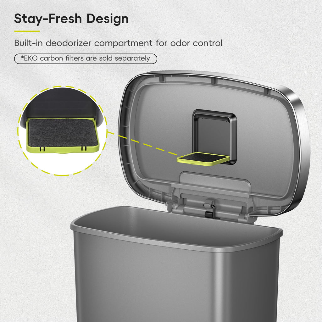 13.2 Gallon / 50L Grey Plastic Step Trash Can with Stainless Steel Lid L575154
