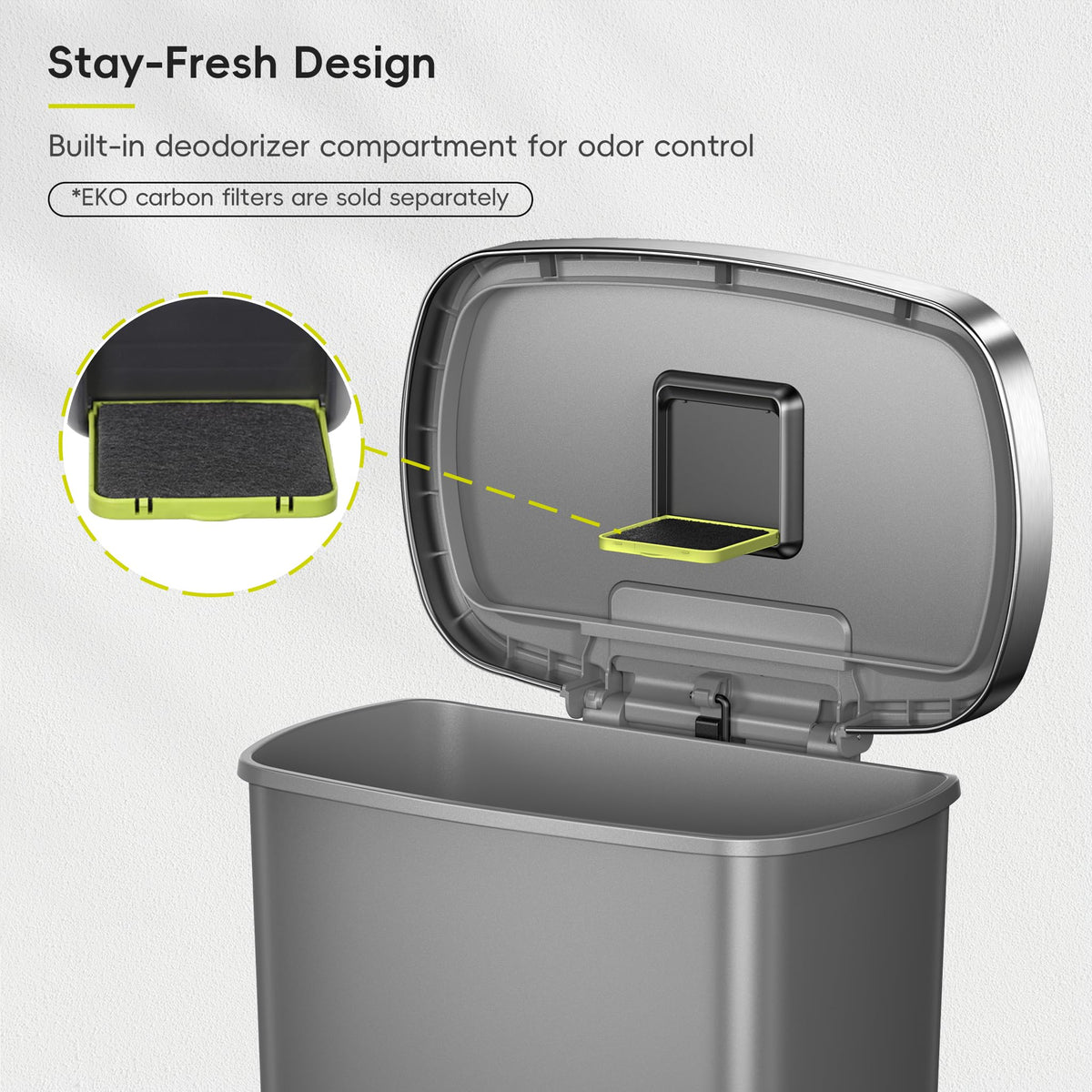 13.2 Gallon / 50L Grey Plastic Step Trash Can with Stainless Steel Lid L575154