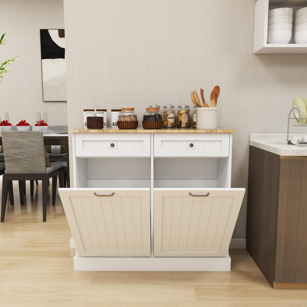 White Double Tilt Out Trash Cabinet with Drawers H76659