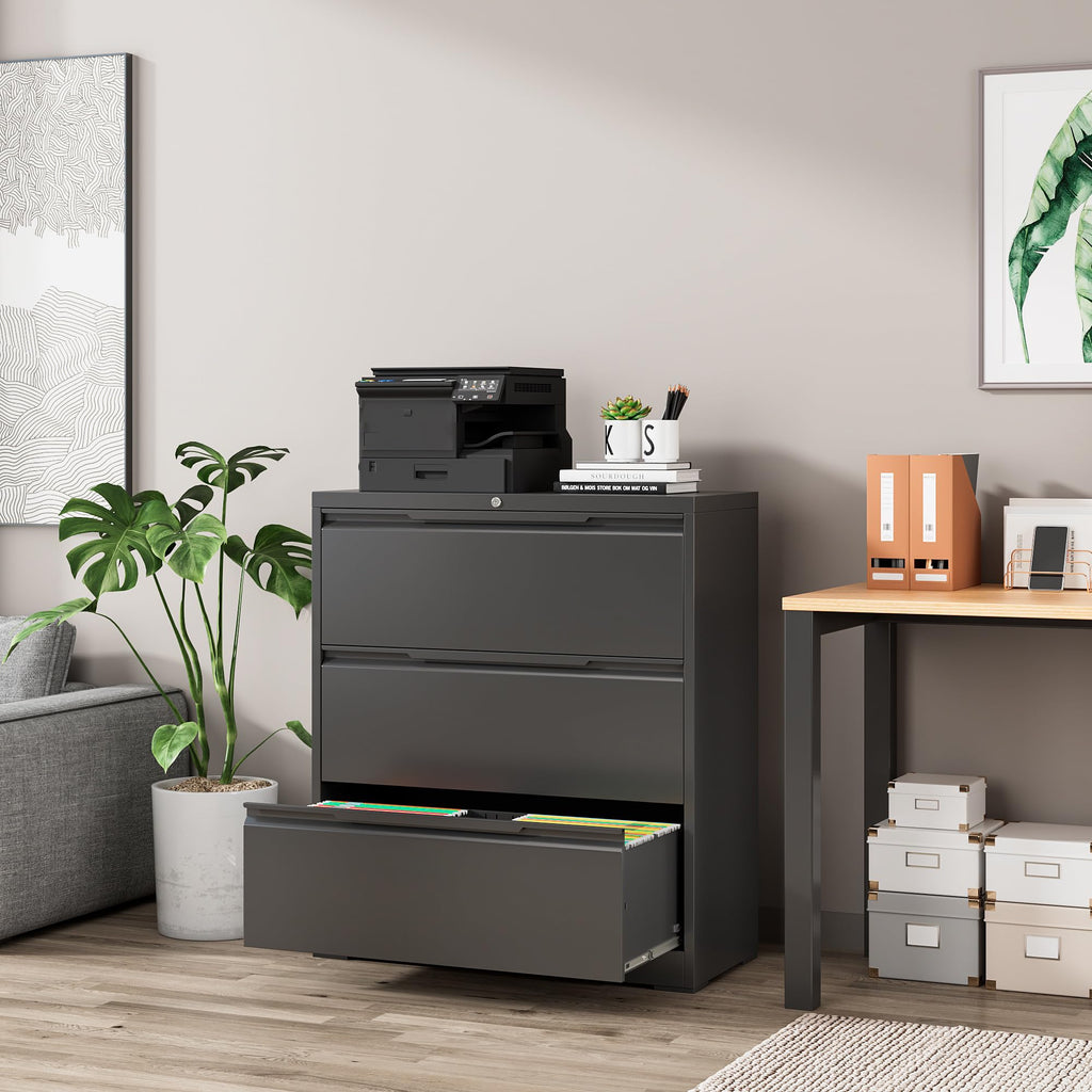 Black 3 Drawer Lockable Metal Lateral File Cabinet S192604