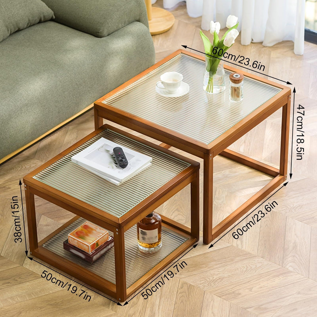 Square Coffee Table Set of Two, Natural Bamboo I682300