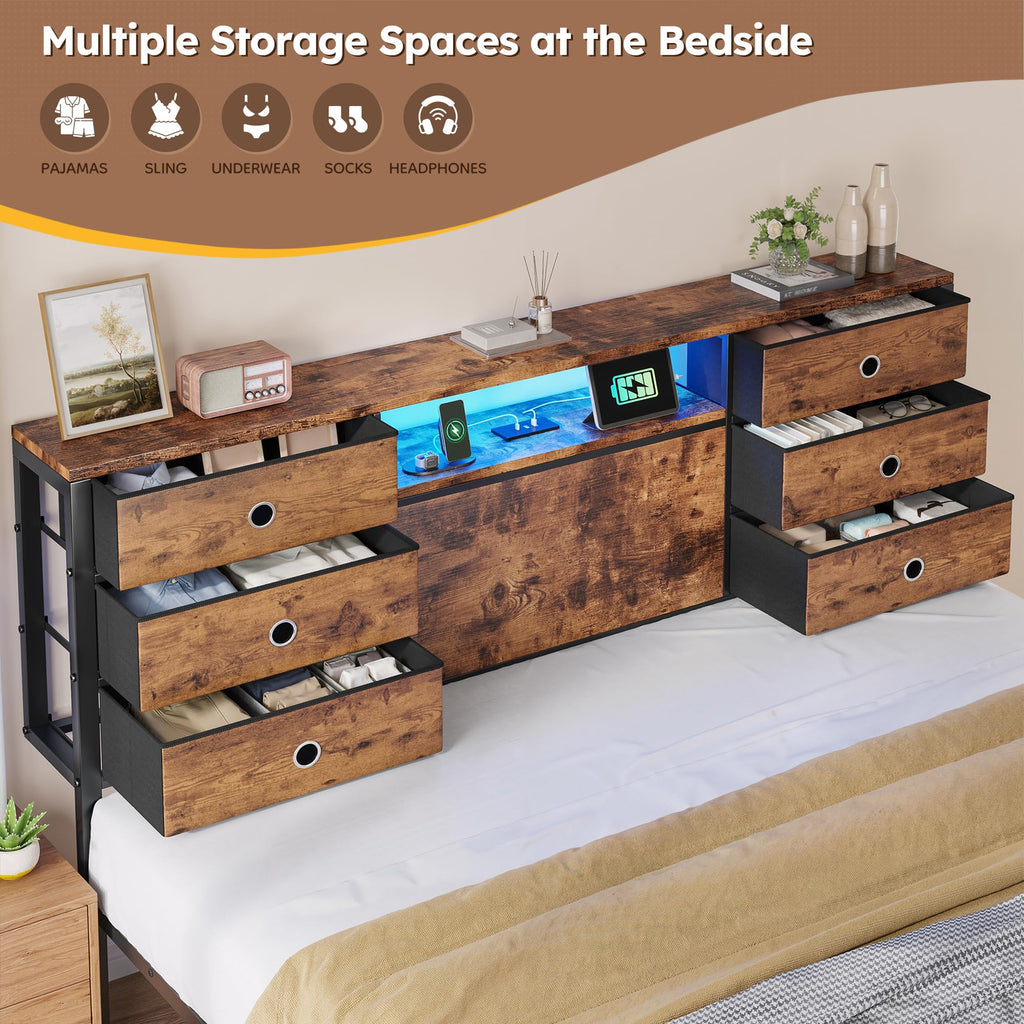King Size Bed Frame with 9 Drawers and Charging Station S372112
