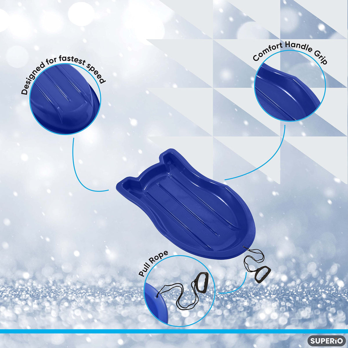 3 Pack Plastic Toboggan Snow Sled with Pull Ropes and Handles G48955