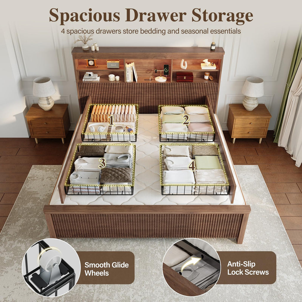 King Size Bed Frame with 4 Storage Drawers Z80049