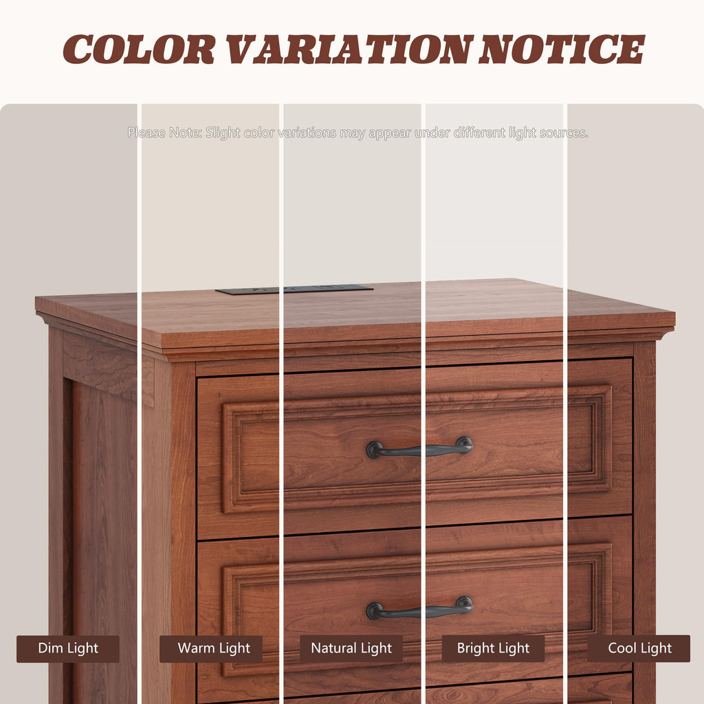 Cherry Brown 3 Drawer Nightstand with Charging Station K424
