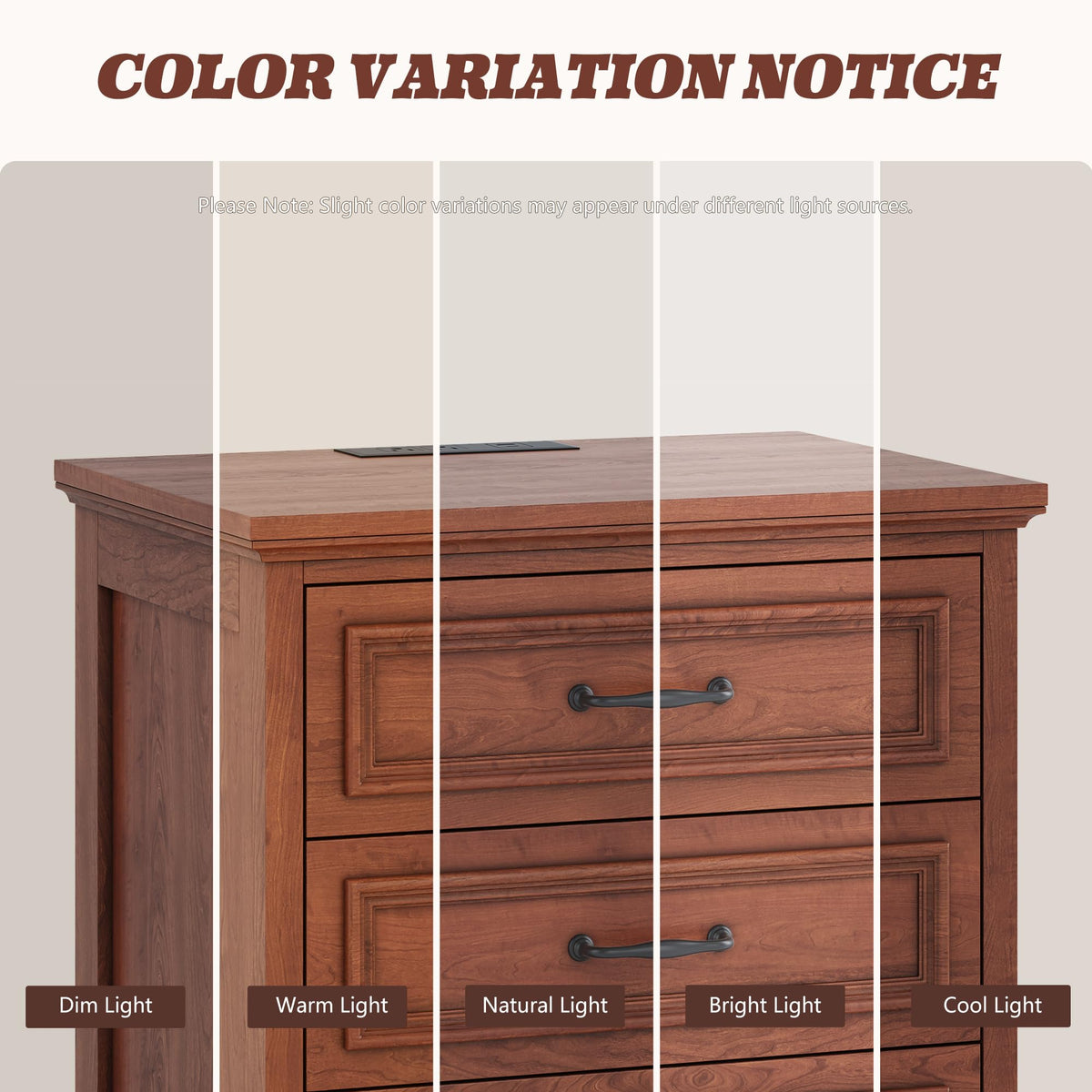 Cherry Brown 3 Drawer Nightstand with Charging Station K424