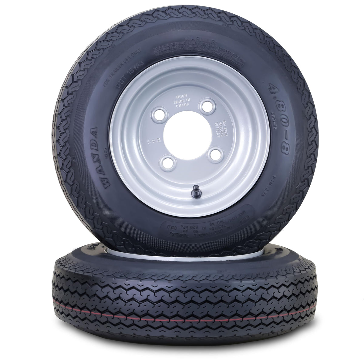 Trailer Tire Wheel 4.80-8 6-Ply with 4 Lugs on 4 Silver Rim Pk2 F566