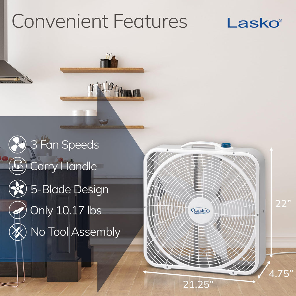 20 Inch 3 Speeds White Box Fan with Carry Handle W209