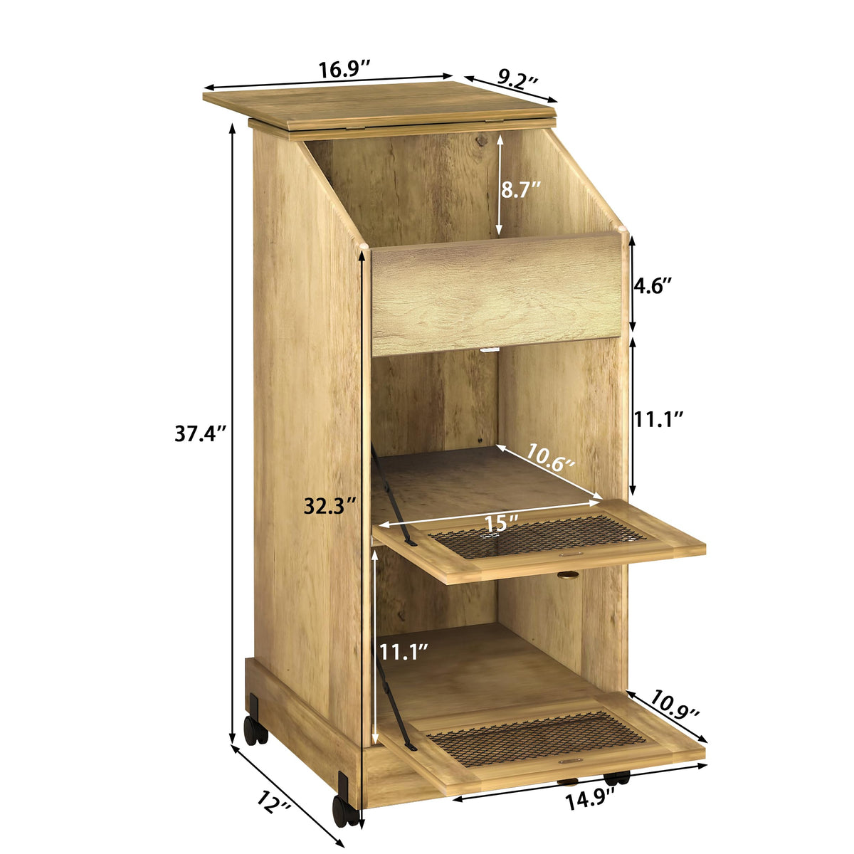 3 Tier Wooden Potato and Onion Storage Bin with Wheels A229345