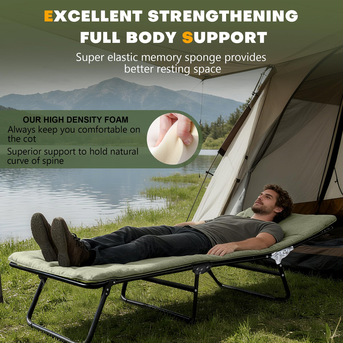 Camping Cot with Mattress Portable Folding Double Layer 1200D A19405