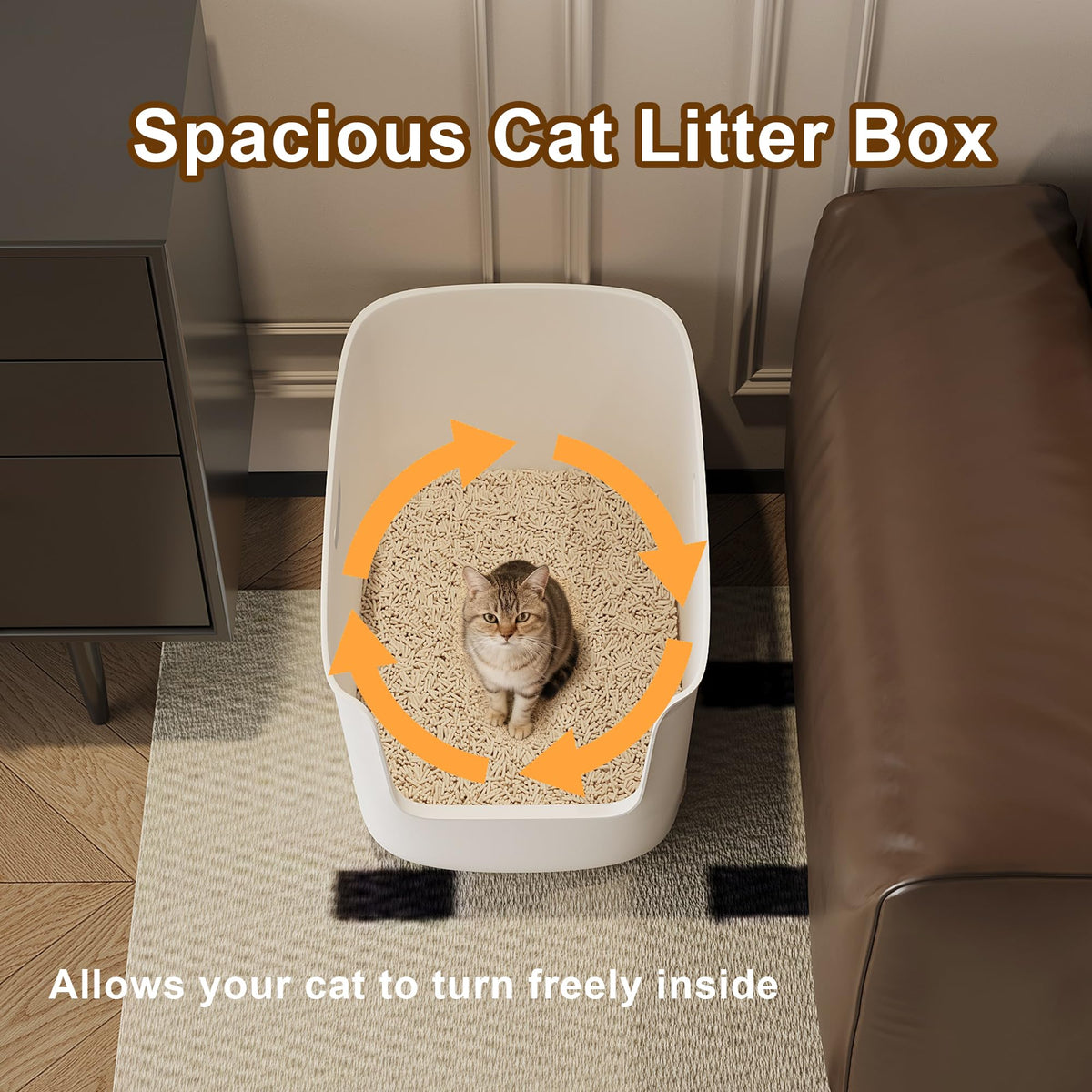 Extra Large High Sided Low Entry Open-Top Cat Litter Box White P51613