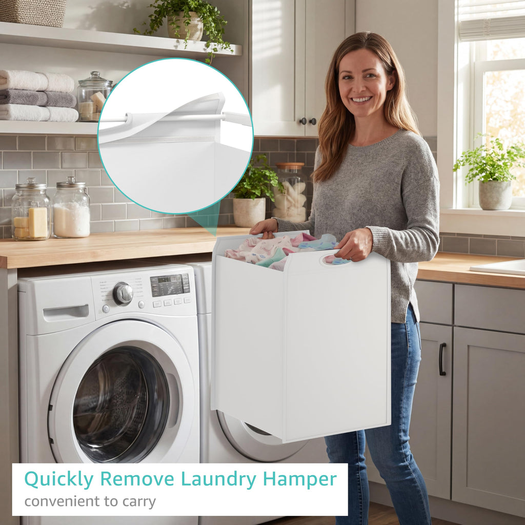 White Changing Table with 3 Fabric Drawers and Laundry Hamper G9502