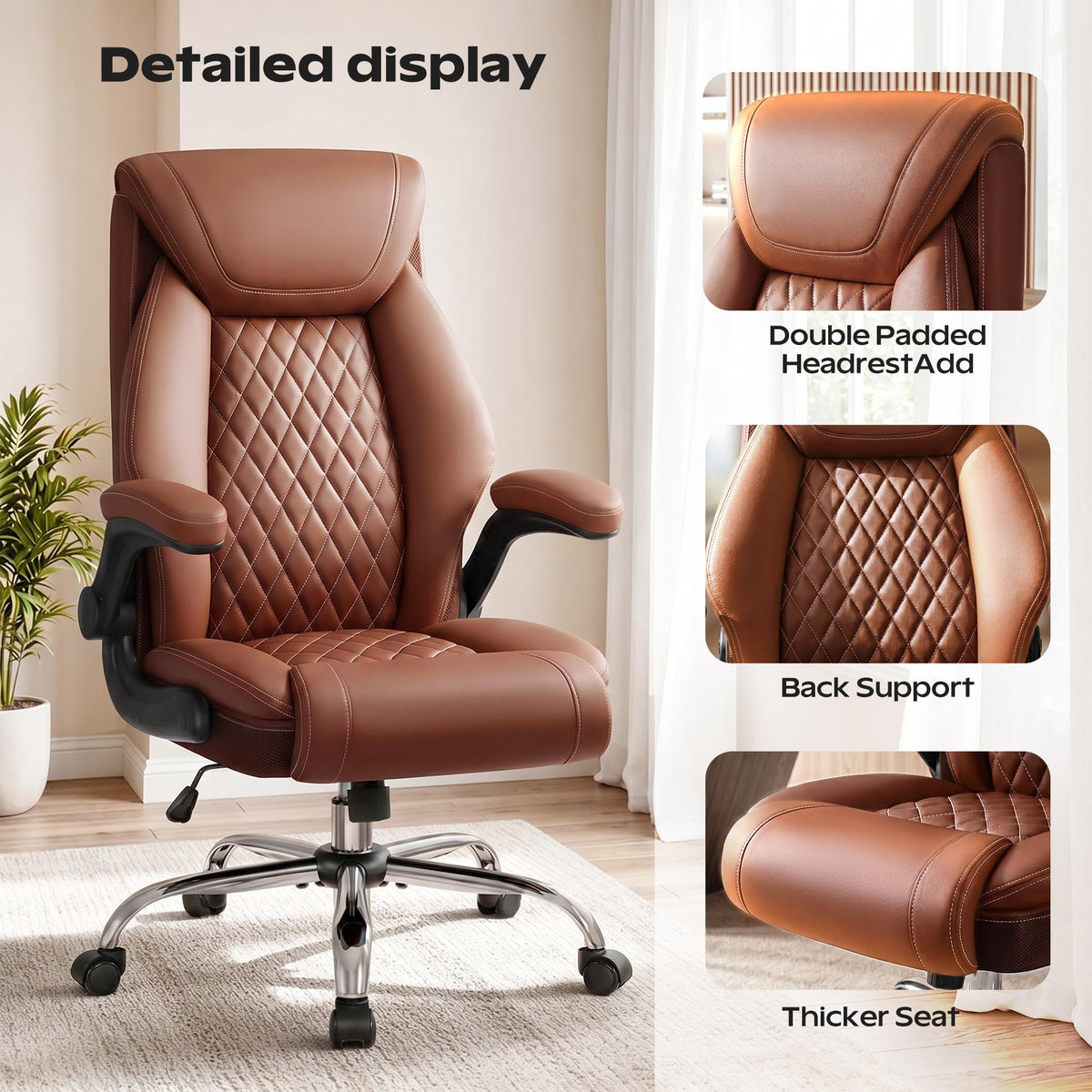 Ergonomic High Back Leather Office Chair with Lumbar Support X495