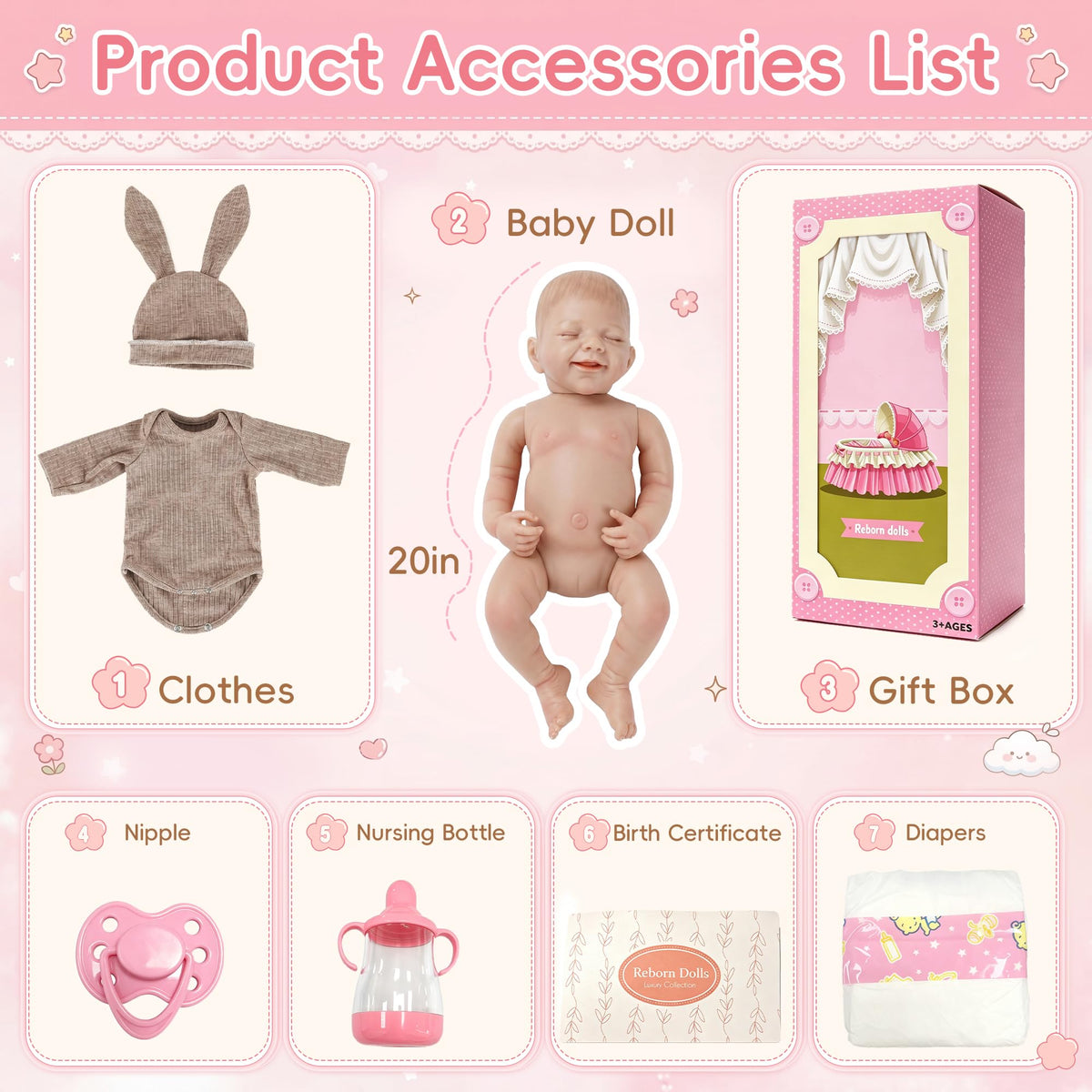 20 Inch Lifelike Reborn Baby Doll with Soft Vinyl Body N47233
