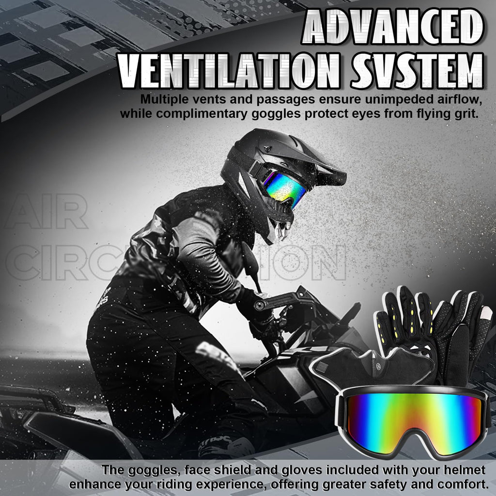 DOT Certified Full Face Dirt Bike Helmet Kit with Goggles, Gloves & Mask Z804