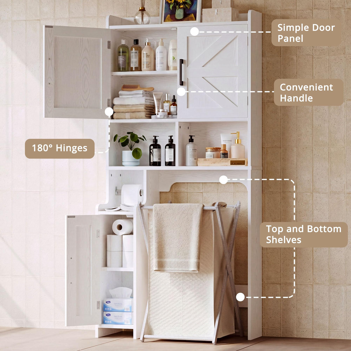 White Over The Toilet Storage Cabinet with Adjustable Shelves A169871