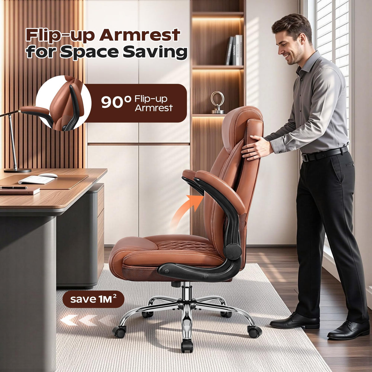 Ergonomic High Back Leather Office Chair with Lumbar Support X495