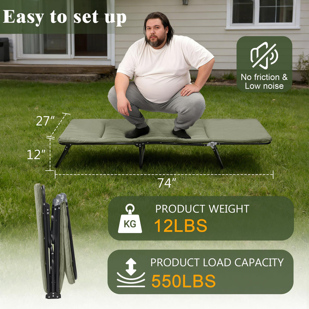 Camping Cot with Mattress Portable Folding Double Layer 1200D A19405