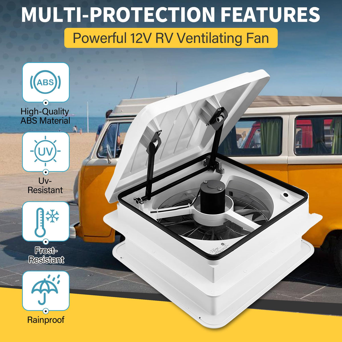 14” RV Roof Vent Fan 4 Speed Reversible 12V Manual White Dome M2261