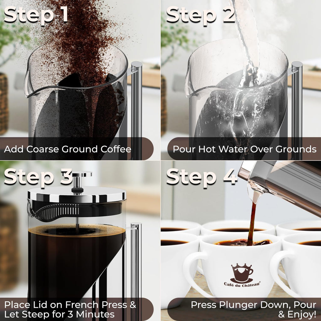 French Press Coffee Maker 34 oz Glass Stainless Steel E883443