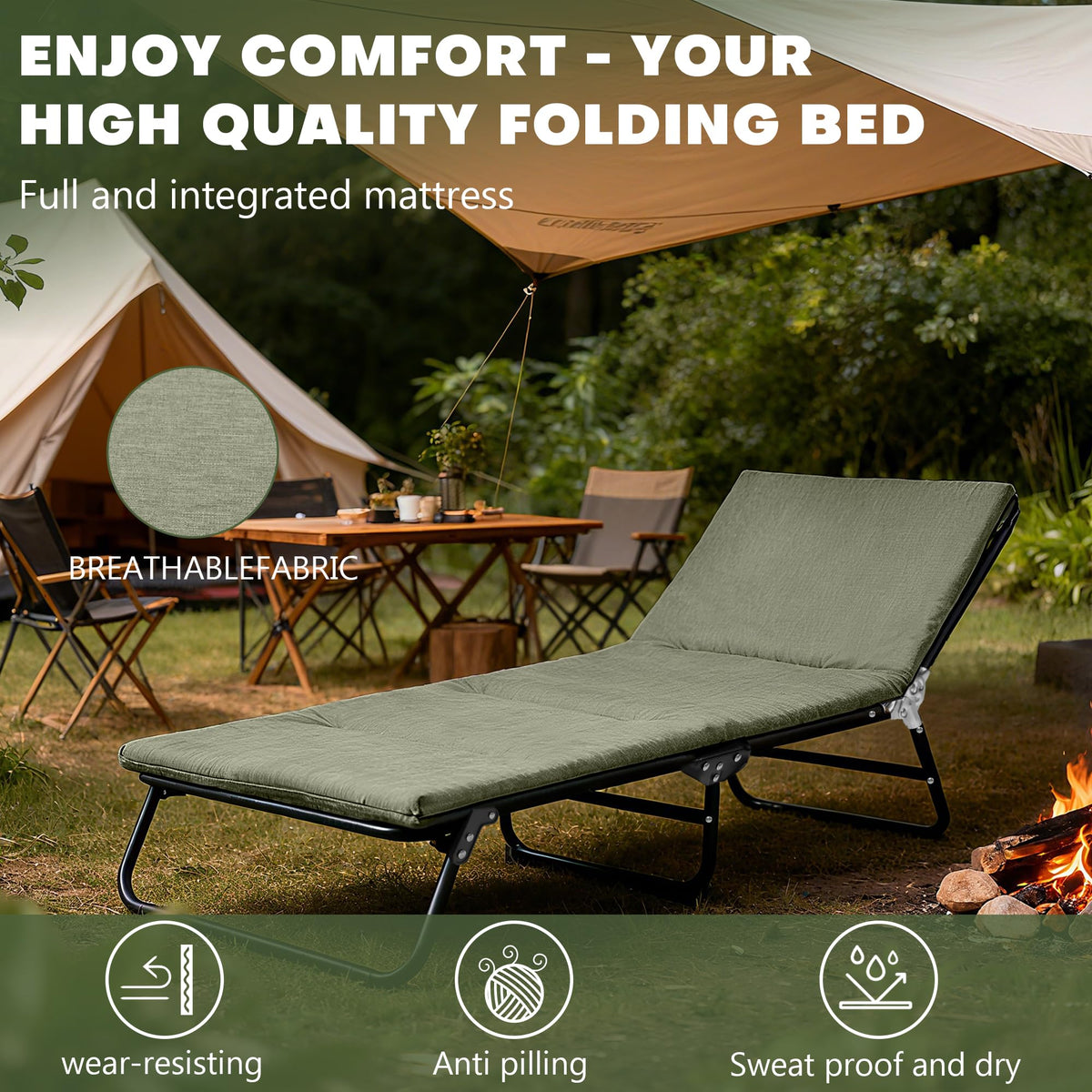 Camping Cot with Mattress Portable Folding Double Layer 1200D A19405