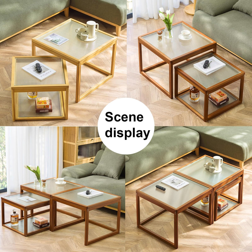 Square Coffee Table Set of Two, Natural Bamboo I682300