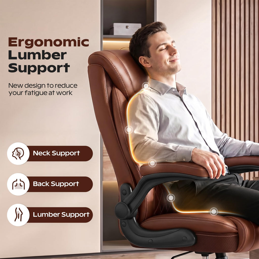 Ergonomic High Back Leather Office Chair with Lumbar Support X495