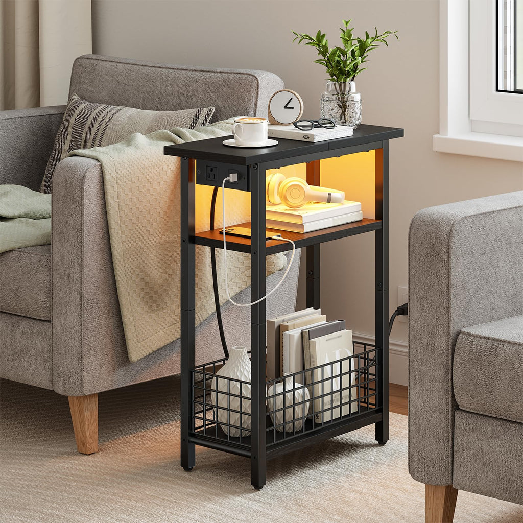Narrow Side Table with Charging Station and LED Light X243996