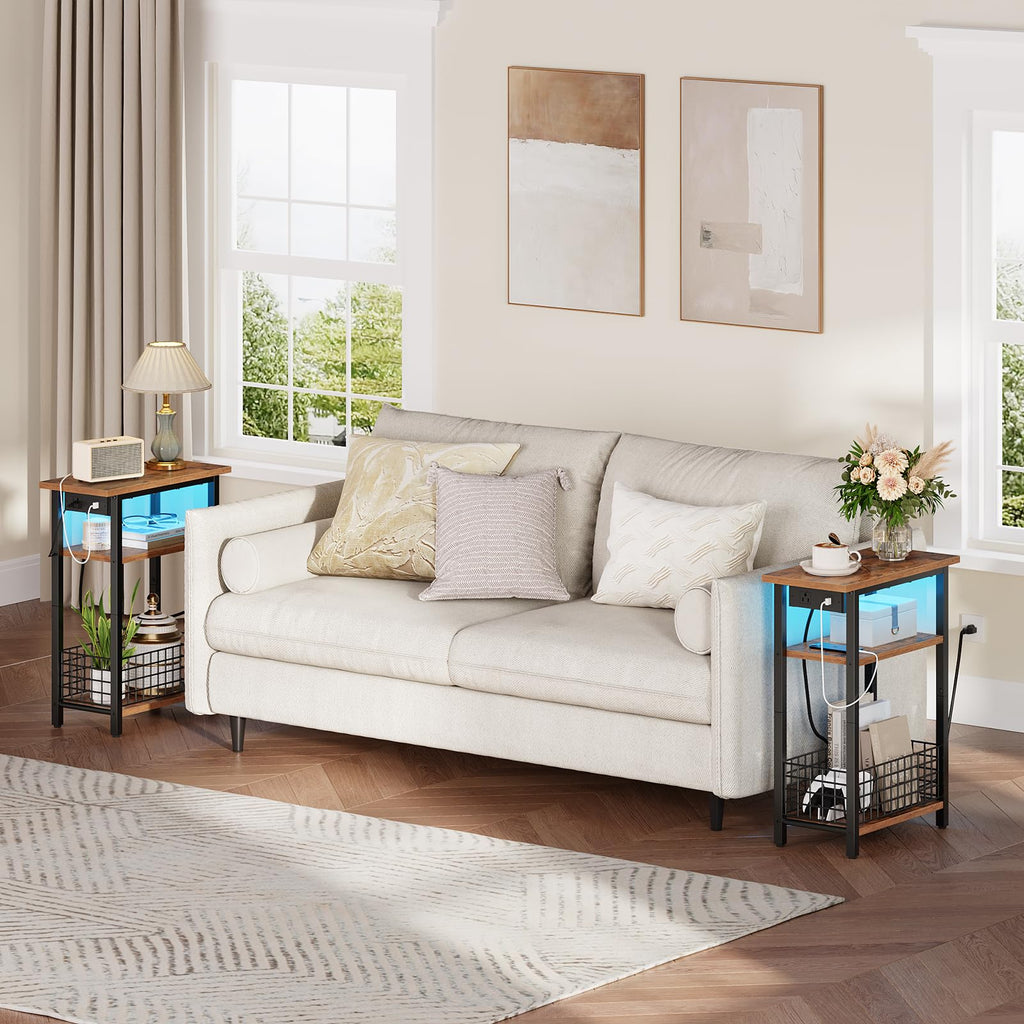 Narrow Side Table with Charging Station and LED Light X243996