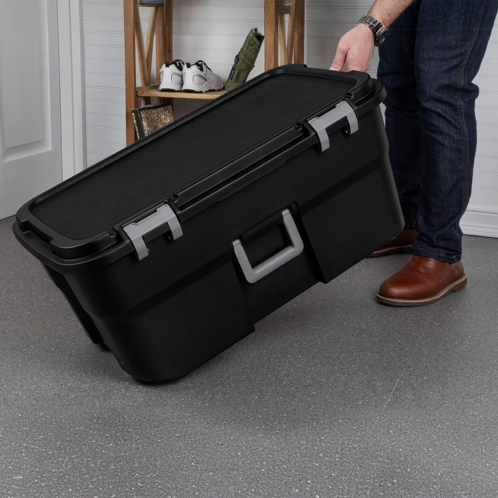 Black 22 Gallon Wheeled Plastic Footlocker V912979