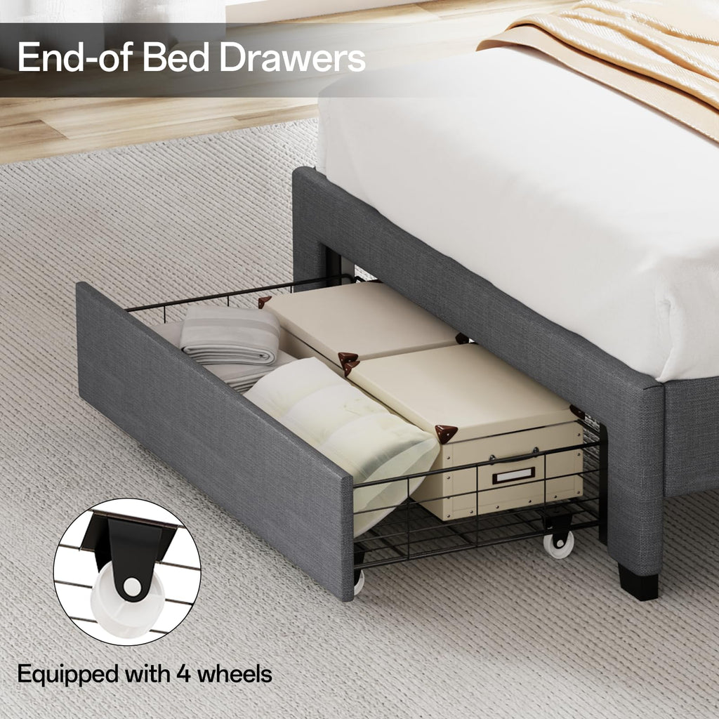 Twin Size Upholstered Bed Frame with Storage Headboard and Drawers Z698006