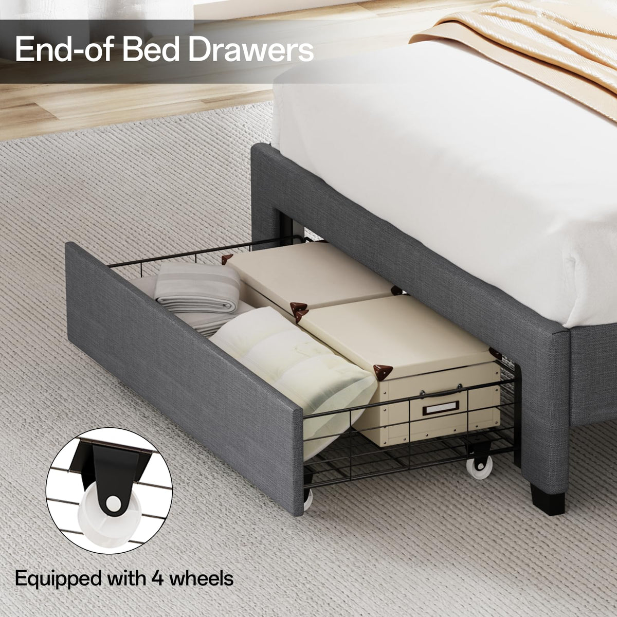 Twin Size Upholstered Bed Frame with Storage Headboard and Drawers Z698006