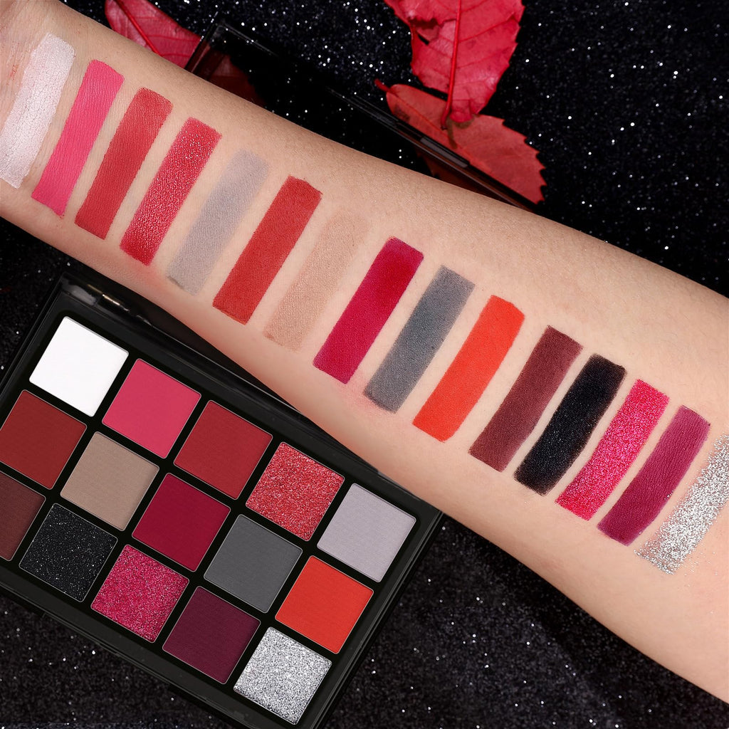 Red 15 Colors Shimmer Matte Glitter Metallic Eyeshadow Palette I854
