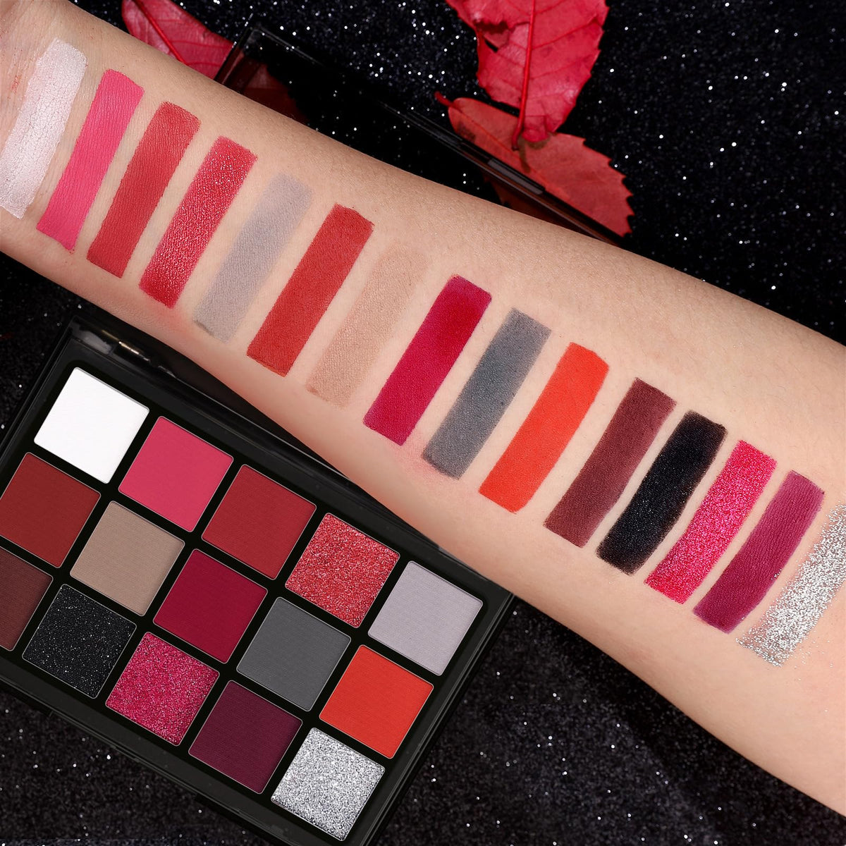 Red 15 Colors Shimmer Matte Glitter Metallic Eyeshadow Palette I854