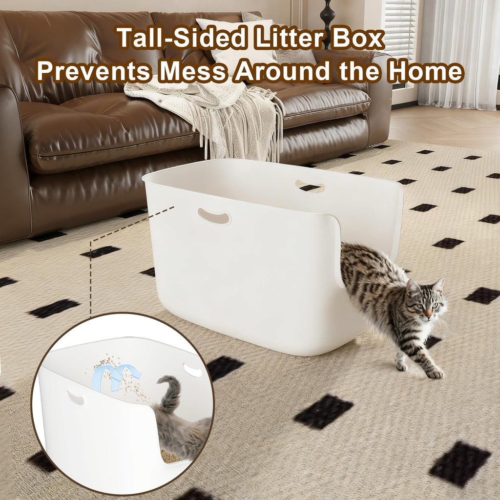 Extra Large High Sided Low Entry Open-Top Cat Litter Box White P51613