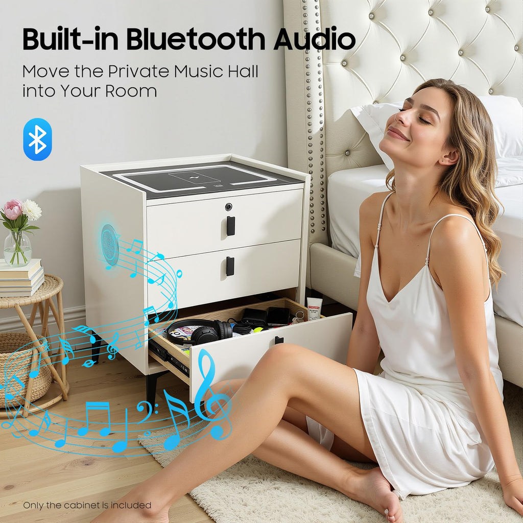 Beige White 3 Drawer Nightstand with Wireless Charging V802696