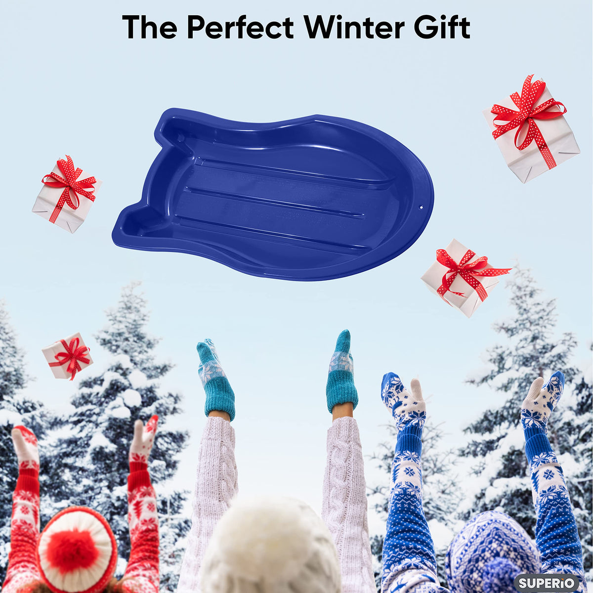 3 Pack Plastic Toboggan Snow Sled with Pull Ropes and Handles G48955