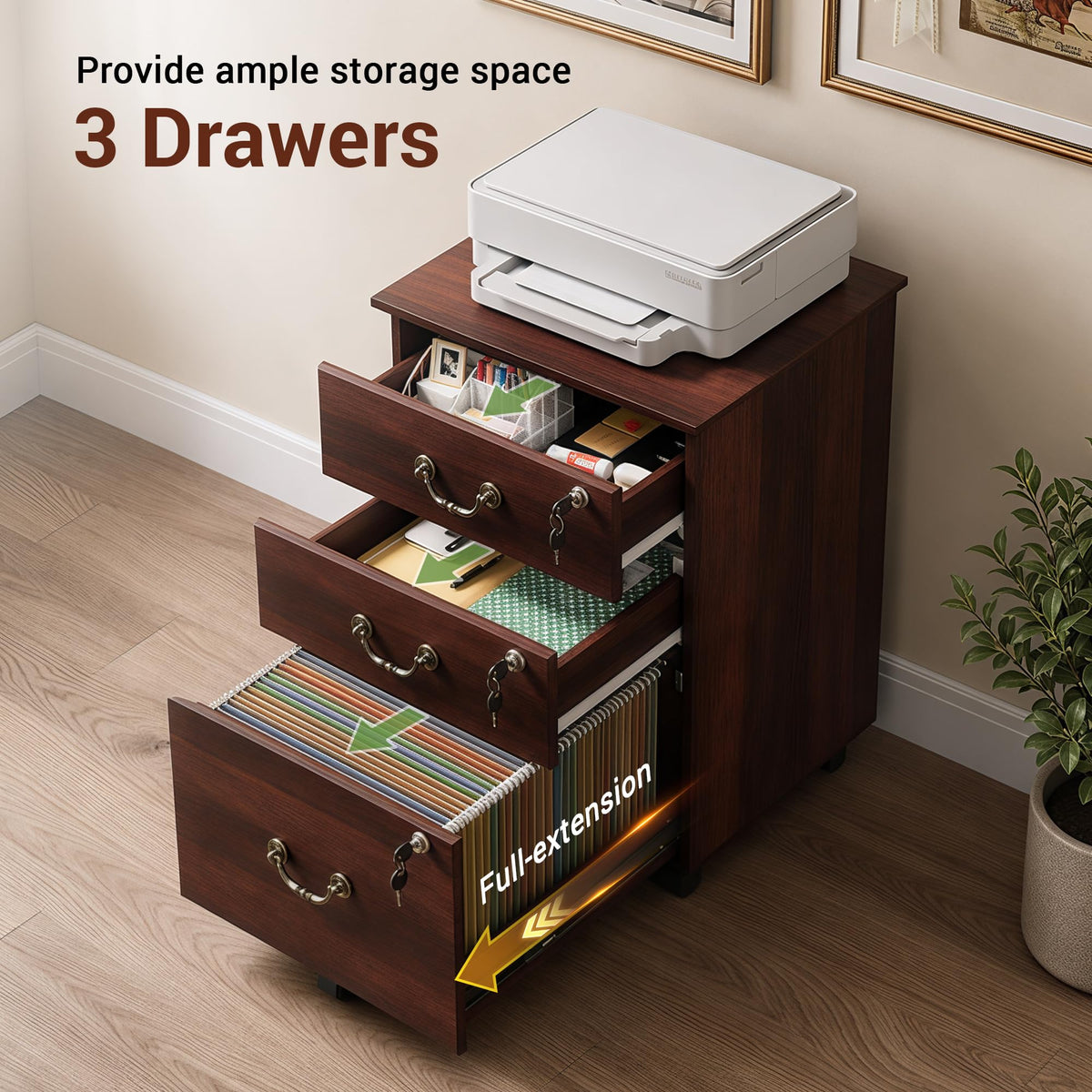 3 Drawer Wood File Cabinet with Lock G779340