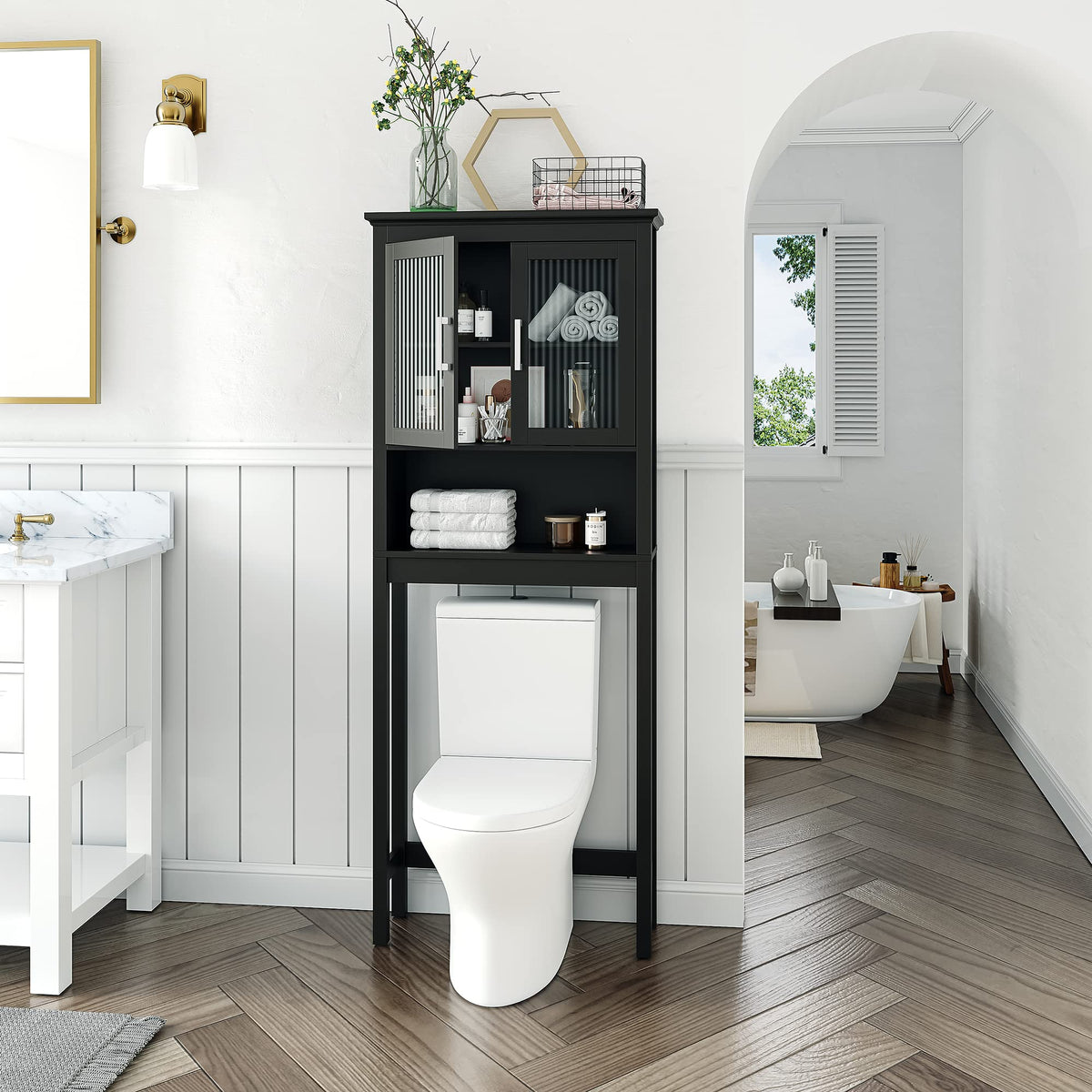 Over the Toilet Storage Cabinet with Glass Doors N8737