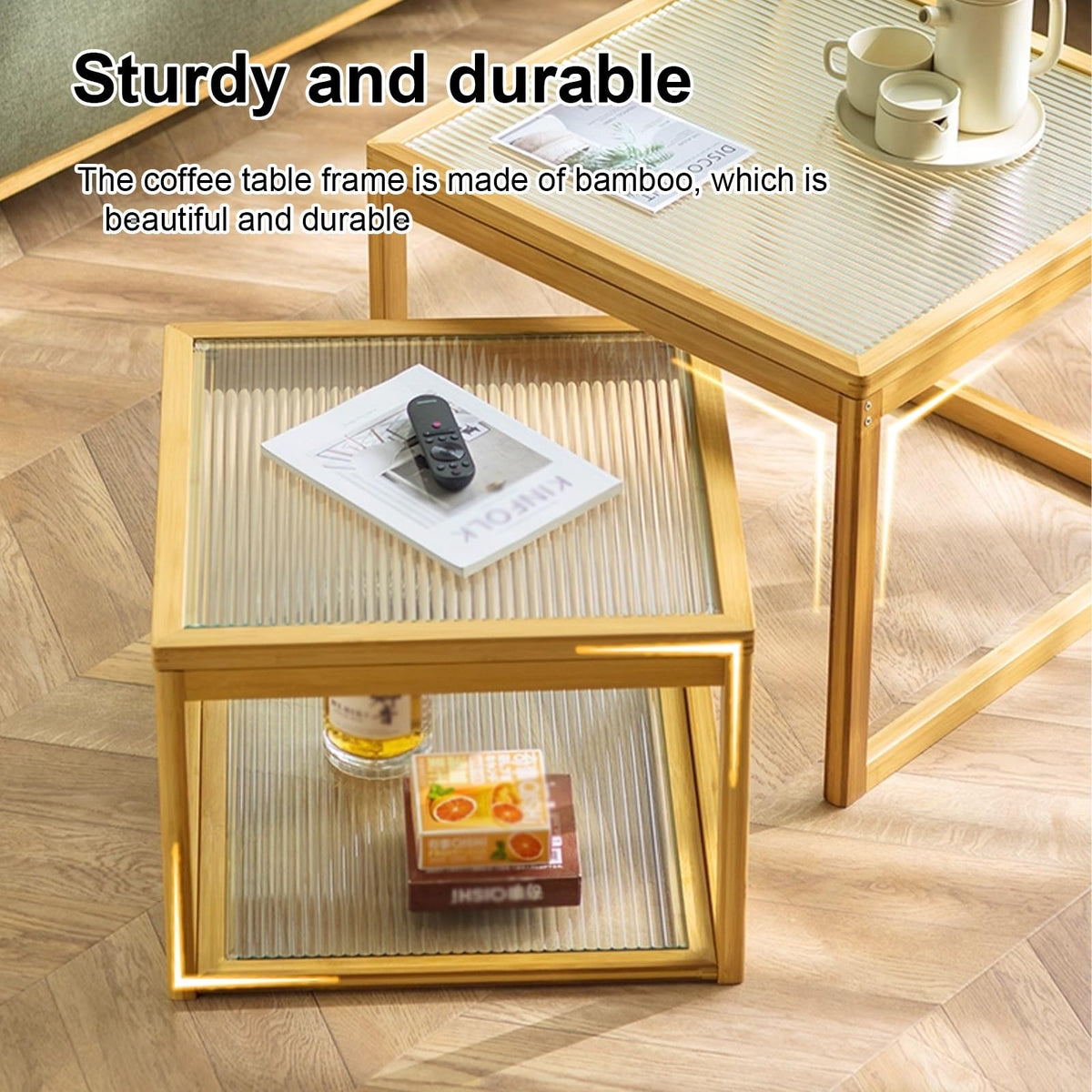 Square Coffee Table Set of Two, Natural Bamboo I682300