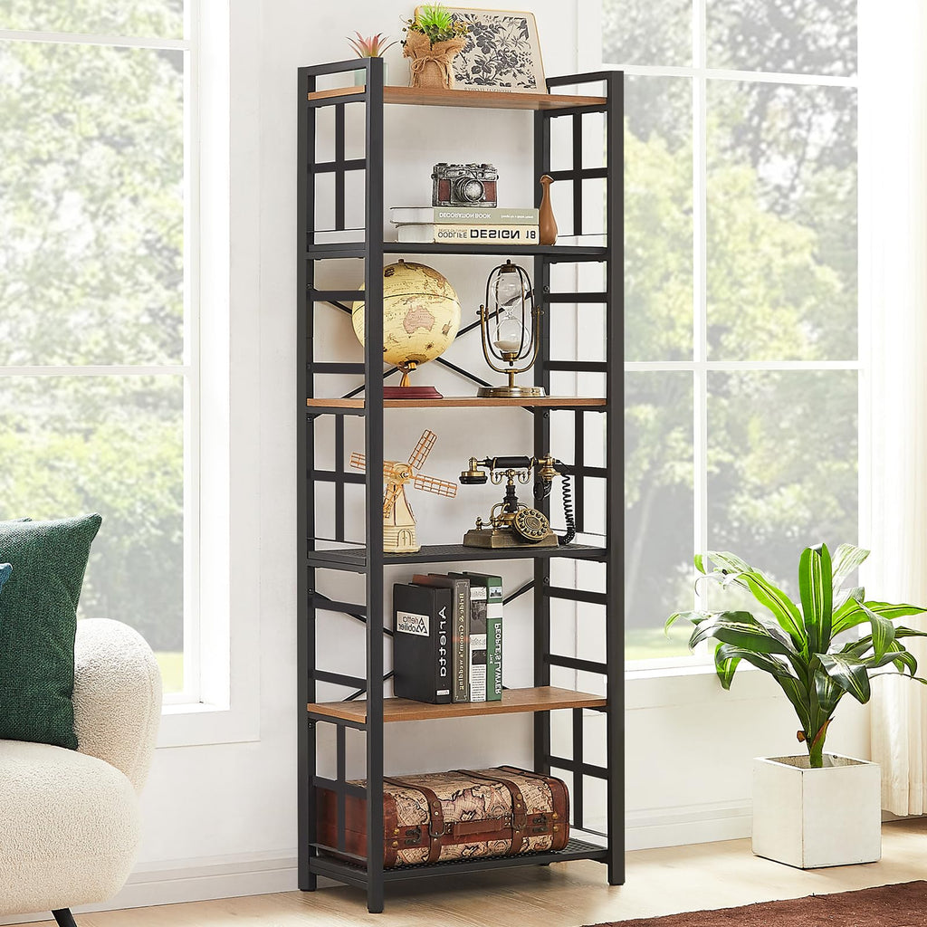 6 Tier 70 inch Tall Brown Bookshelf A205