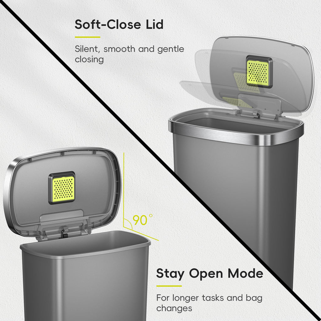 13.2 Gallon / 50L Grey Plastic Step Trash Can with Stainless Steel Lid L575154