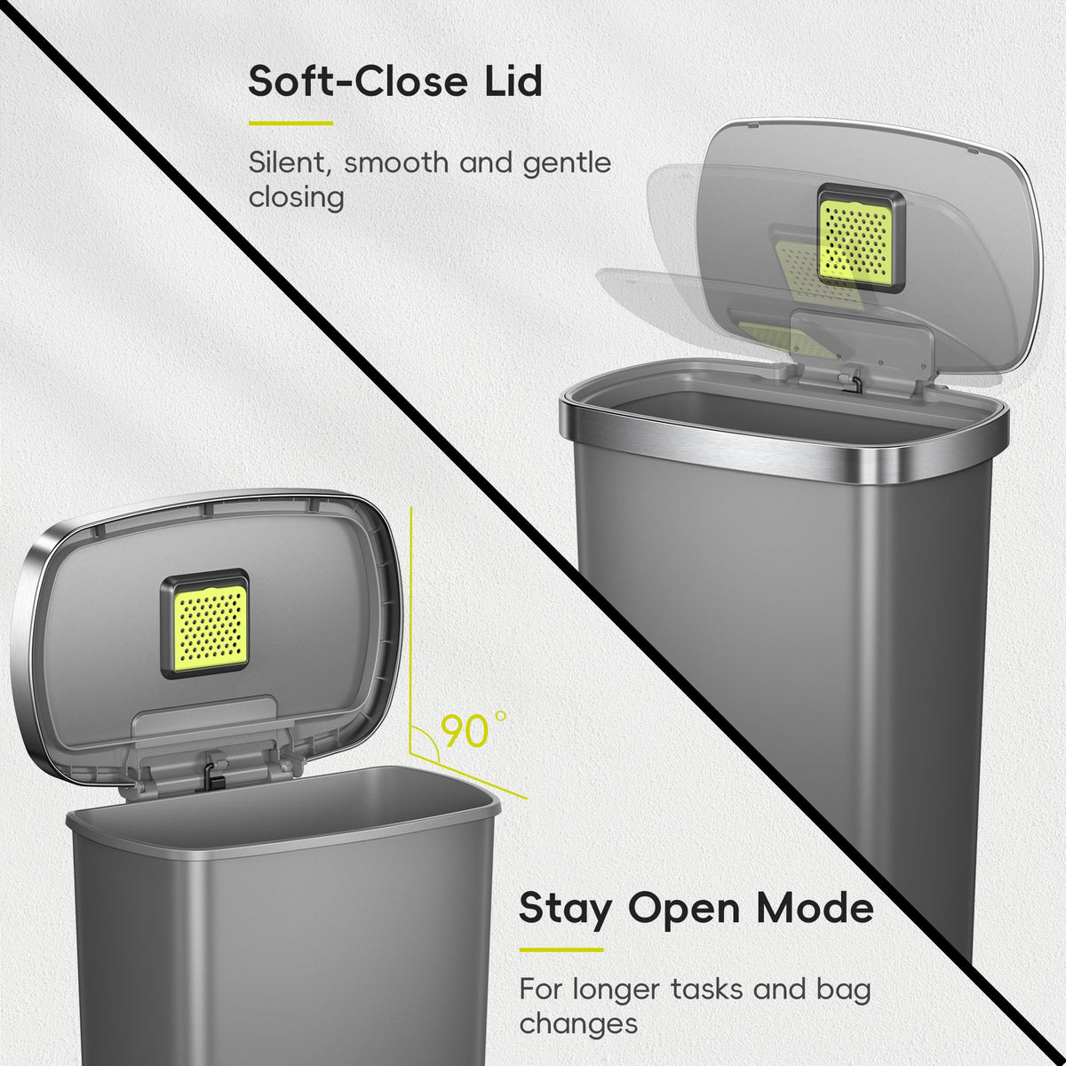 13.2 Gallon / 50L Grey Plastic Step Trash Can with Stainless Steel Lid L575154