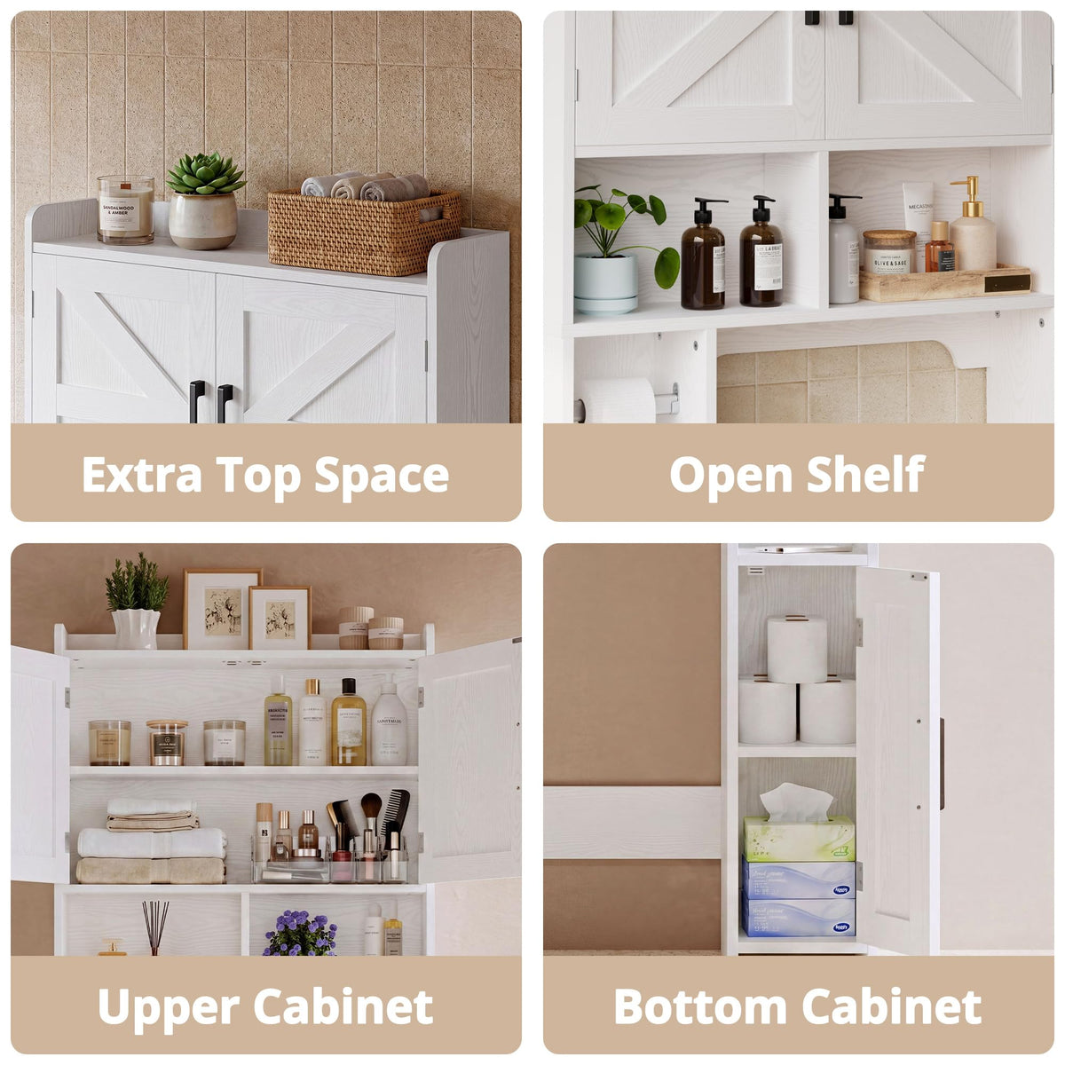 White Over The Toilet Storage Cabinet with Adjustable Shelves A169871
