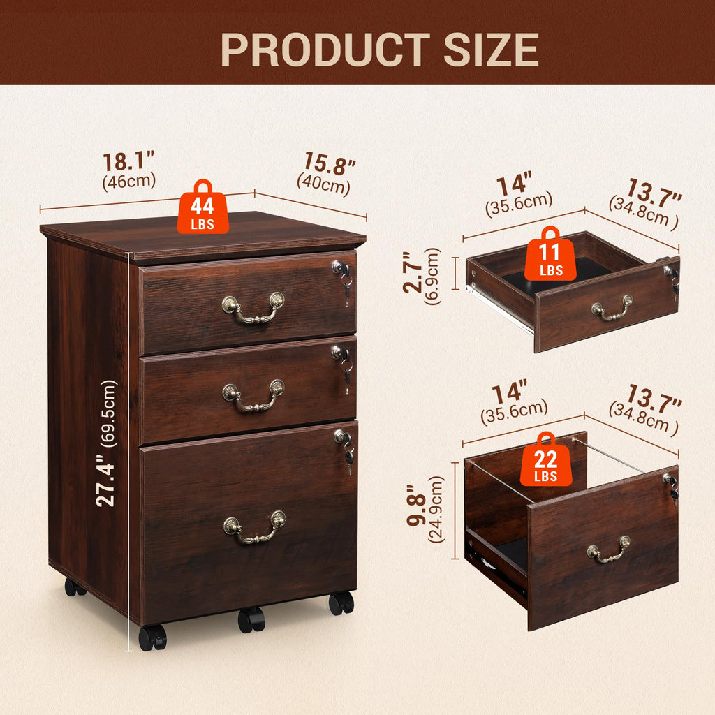 3 Drawer Wood File Cabinet with Lock G779340