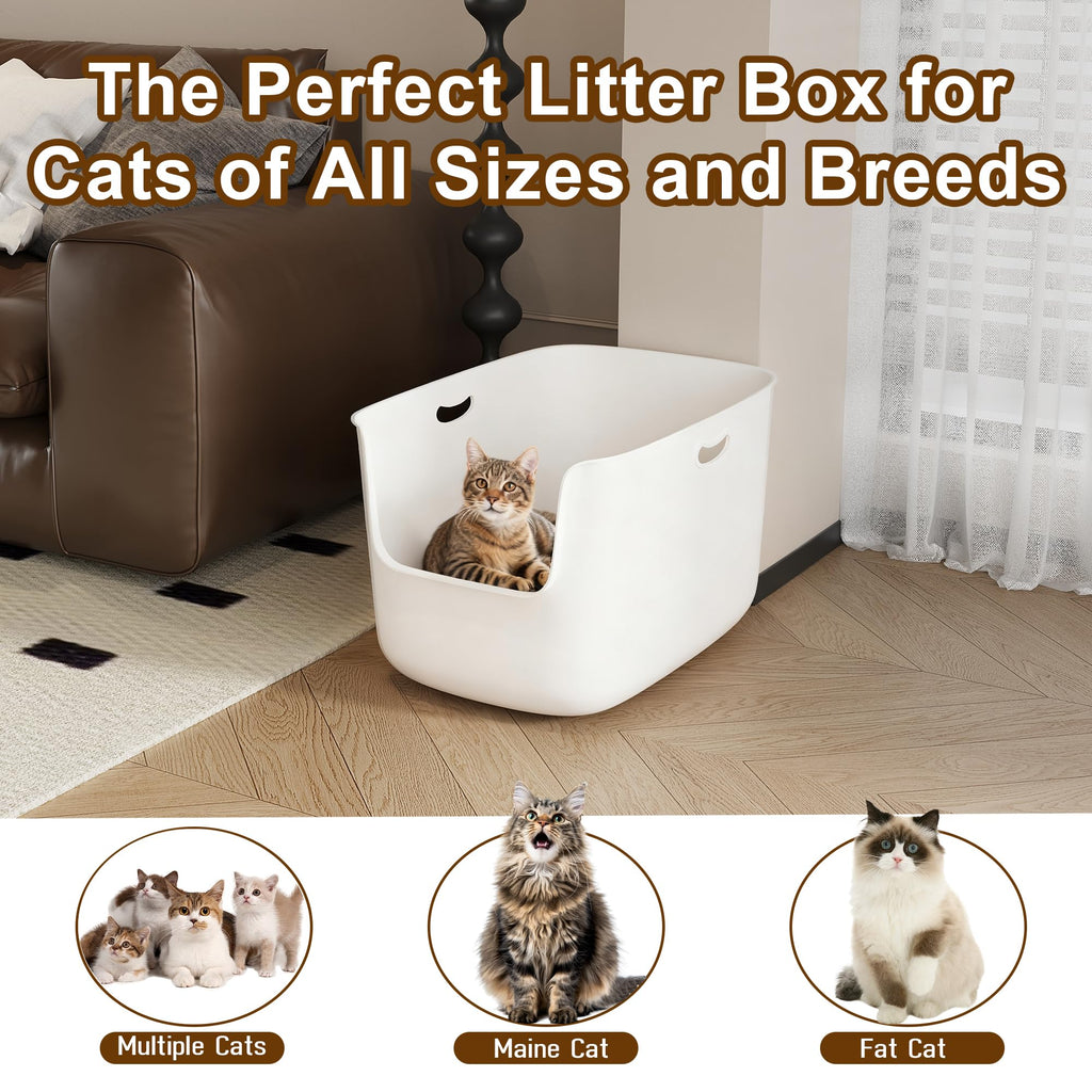 Extra Large High Sided Low Entry Open-Top Cat Litter Box White P51613