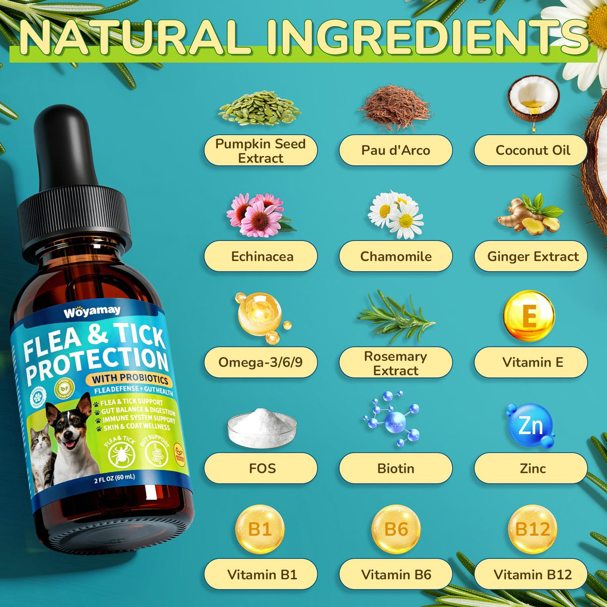 Flea and Tick Prevention Drops with Probiotics H678