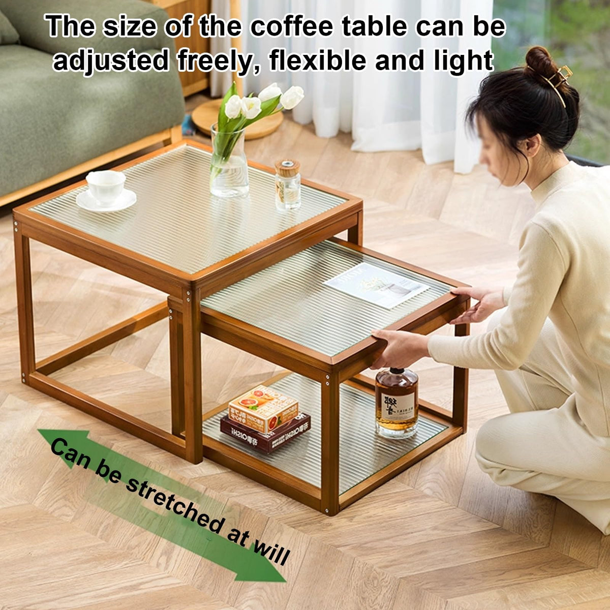 Square Coffee Table Set of Two, Natural Bamboo I682300