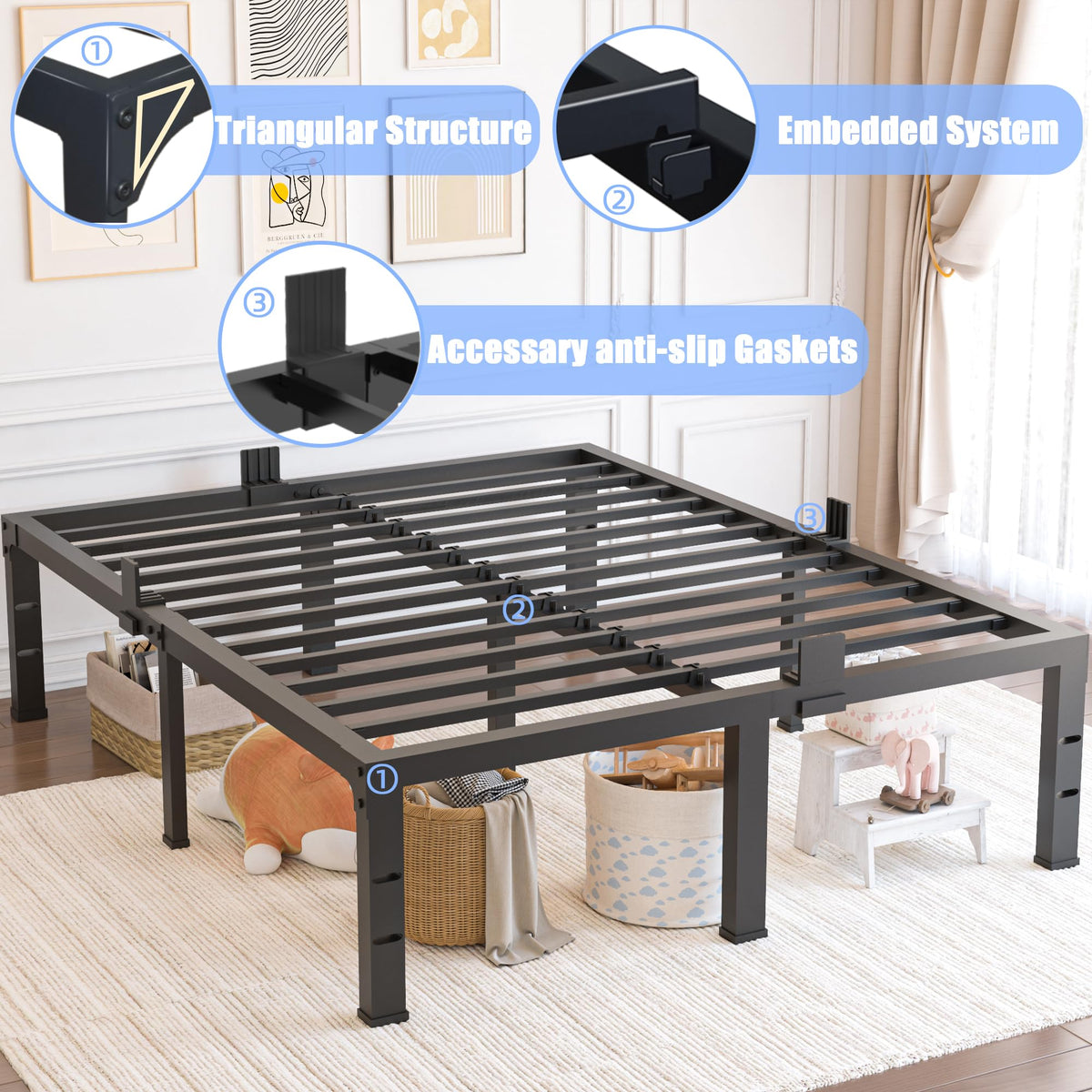 Queen Size 18 inch Heavy Duty Metal Platform Bed Frame V96361