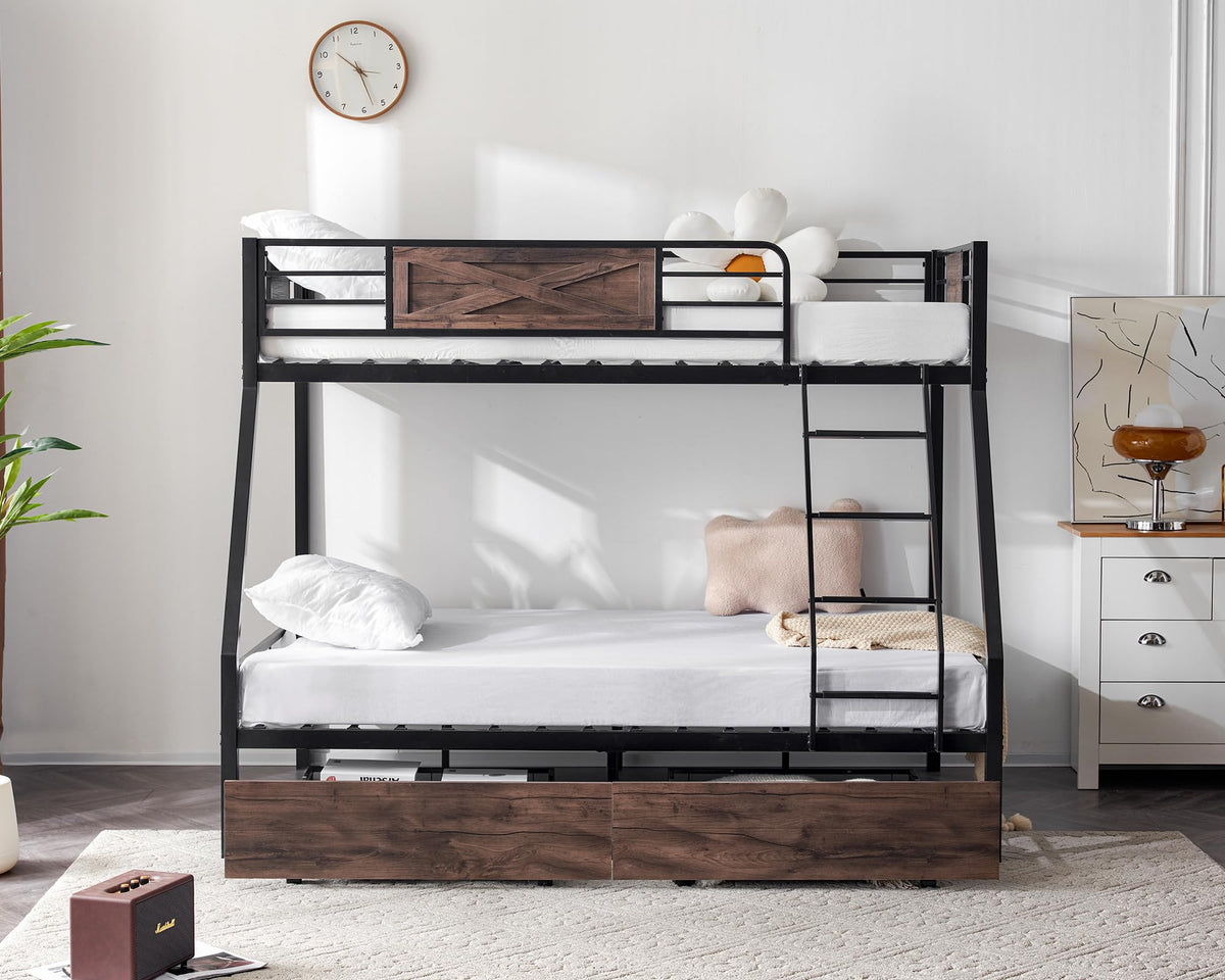 Twin Over Full Metal Bunk Bed with 2 Storage Drawers X4734
